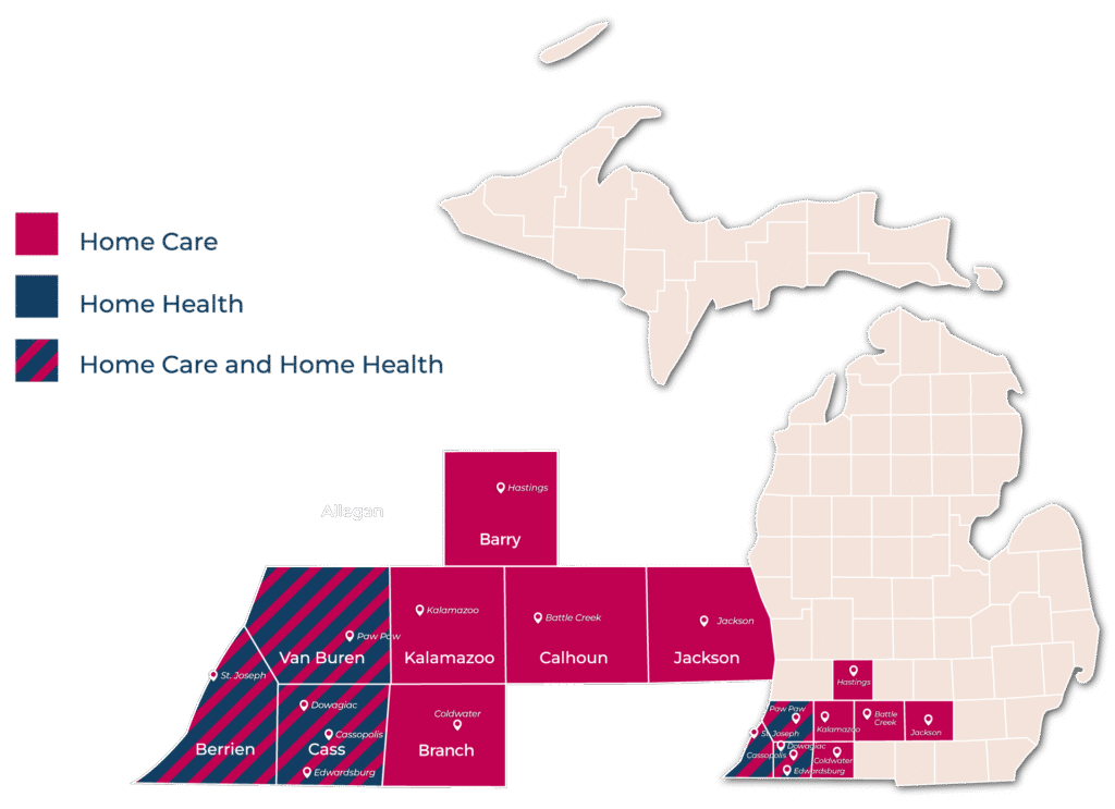 Michigan PurposeCare map (counties/locations)
